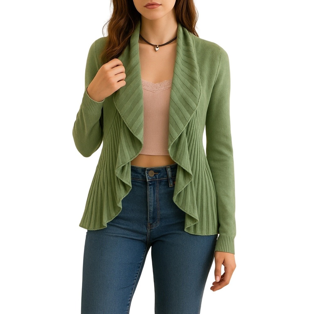 Anthropologie Green Open Cardigan Sweater Boho Western Cottagecore Fairy S
